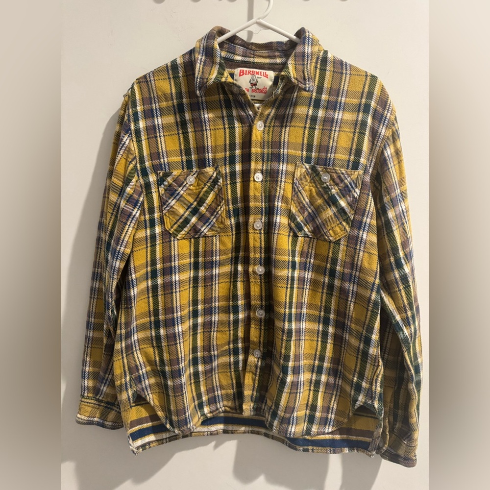 Birdwell Beach Britches Flannel Work Shirt Gold Plaid Mens Size Medium